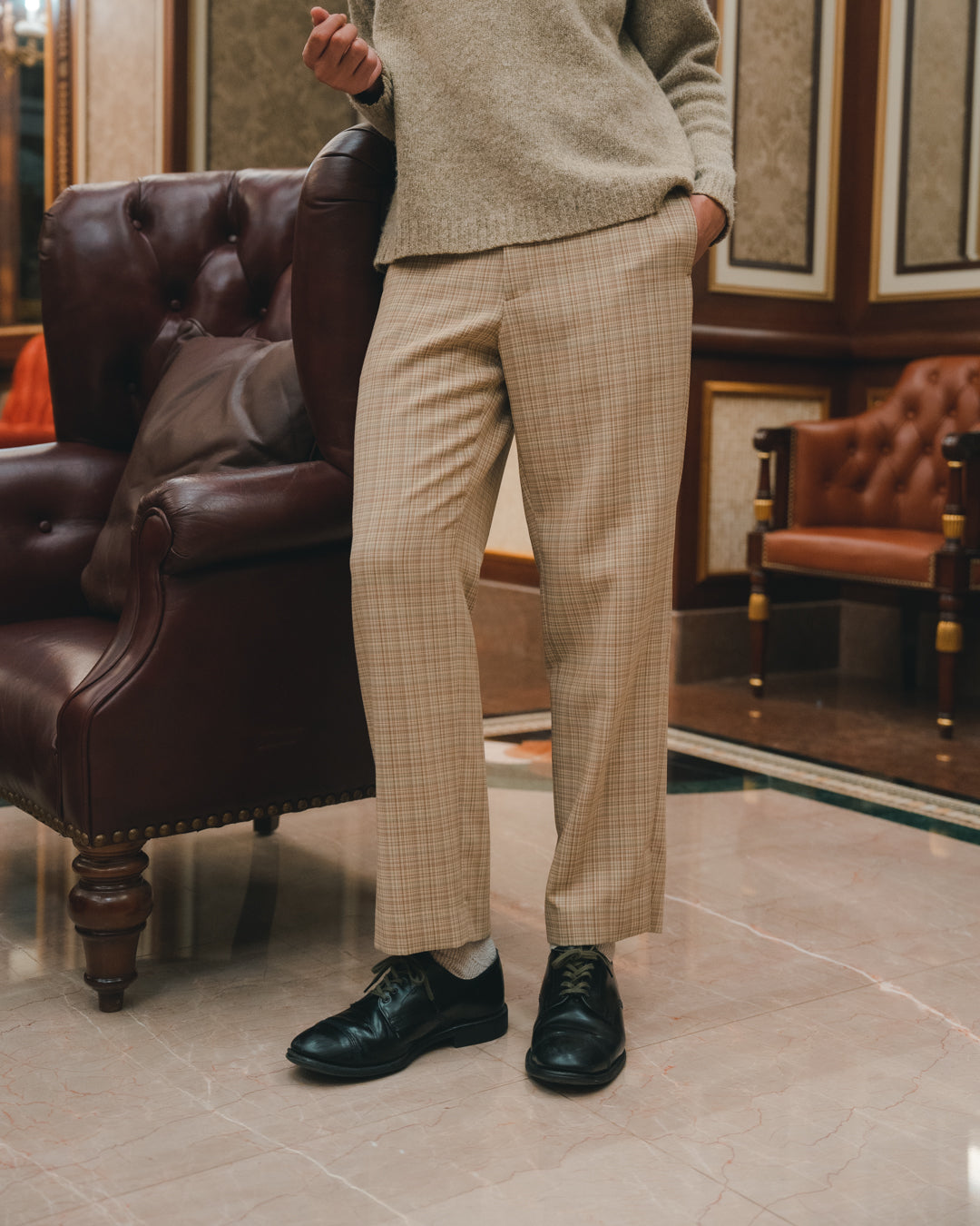 Hard Twist Wool Double Face Check Slacks