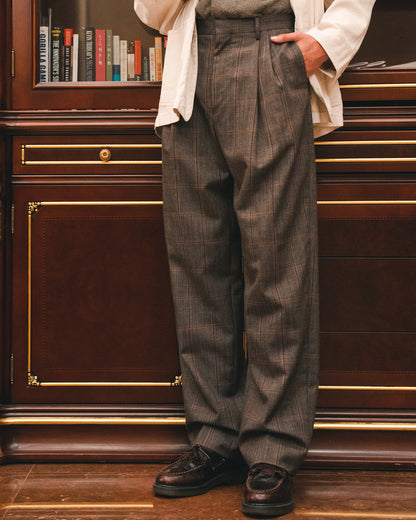 Bluefaced Wool Check Wide Slacks