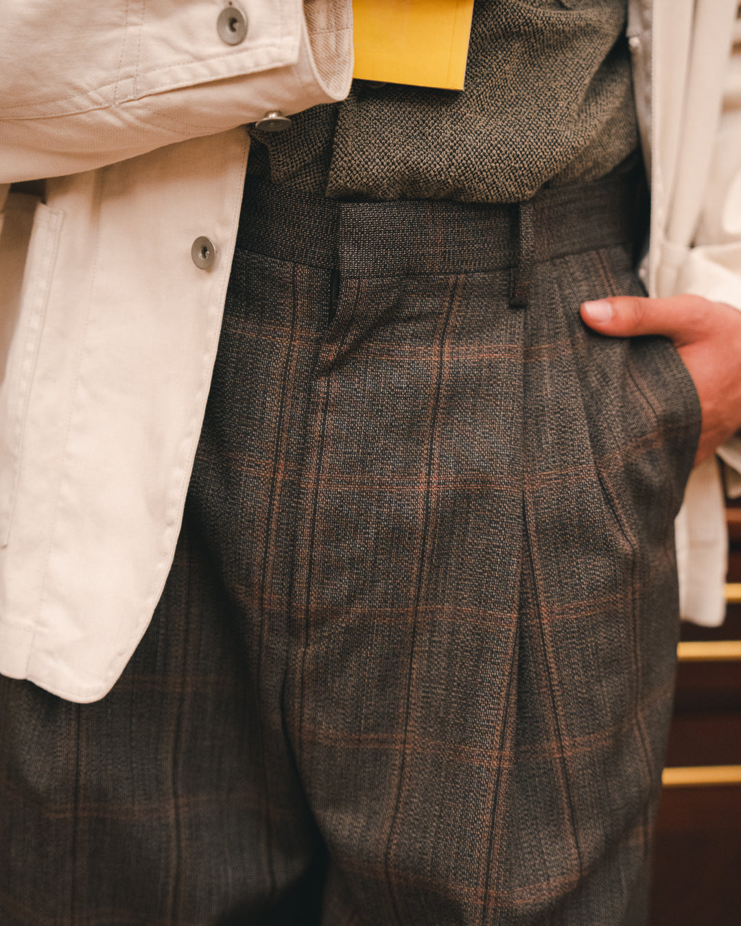 Bluefaced Wool Check Wide Slacks