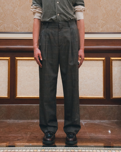 Bluefaced Wool Check Wide Slacks